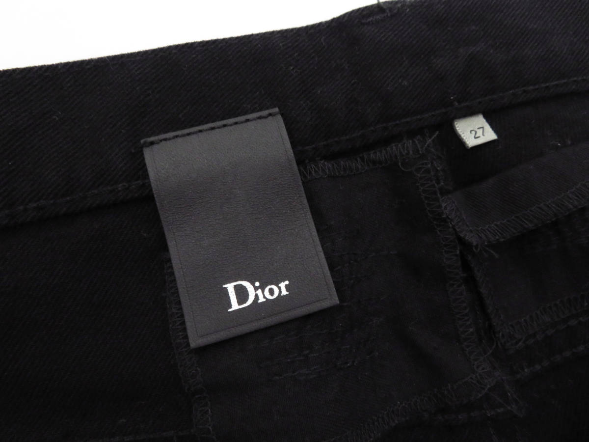 7420 美品 Dior HOMME ディオールオム ダメージ加工 タタキ刺繍 ストレッチ スキニー カラーデニム パンツ ジーンズ 27 黒 イタリア製の画像9