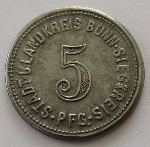 ドイツ ボン 5ペニヒ 1918年 鉄貨 硬貨 ノートゲルト_画像2