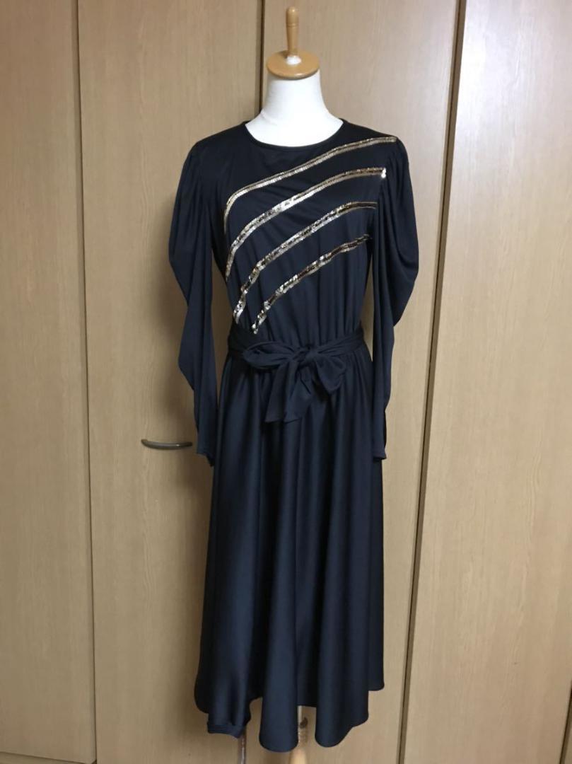 ◇西ドイツ製 古着レトロ スパンコール刺繍 デザインドレス ワンピース 42サイズ◇ヴィンテージ大きいサイズの画像1