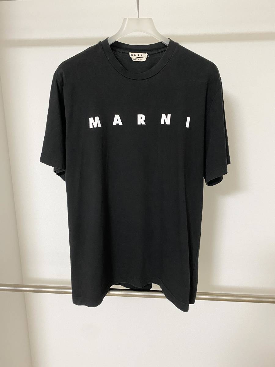 美品　格安　MARNI マルニ プリント ロゴ Tシャツ オーバーサイズ ブラック ５０　黒　マルジェラ　プラダ　ディオール