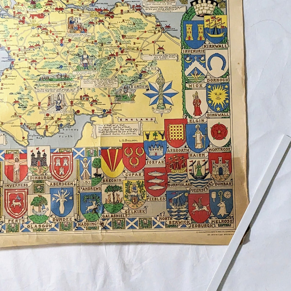 希少品 レア HISTORICAL MAP OF SCOTLAND スコットランド 地図 特大ポスター 100cm×70cm ヴィンテージ アンティーク 当時物_画像6