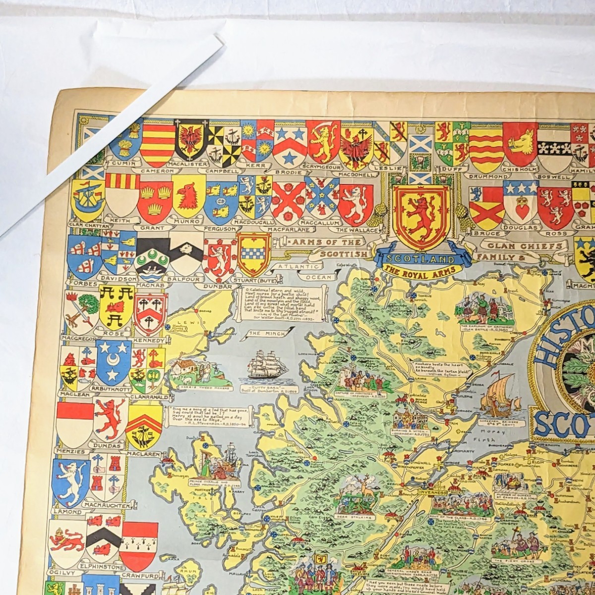 希少品 レア HISTORICAL MAP OF SCOTLAND スコットランド 地図 特大ポスター 100cm×70cm ヴィンテージ アンティーク 当時物_画像4