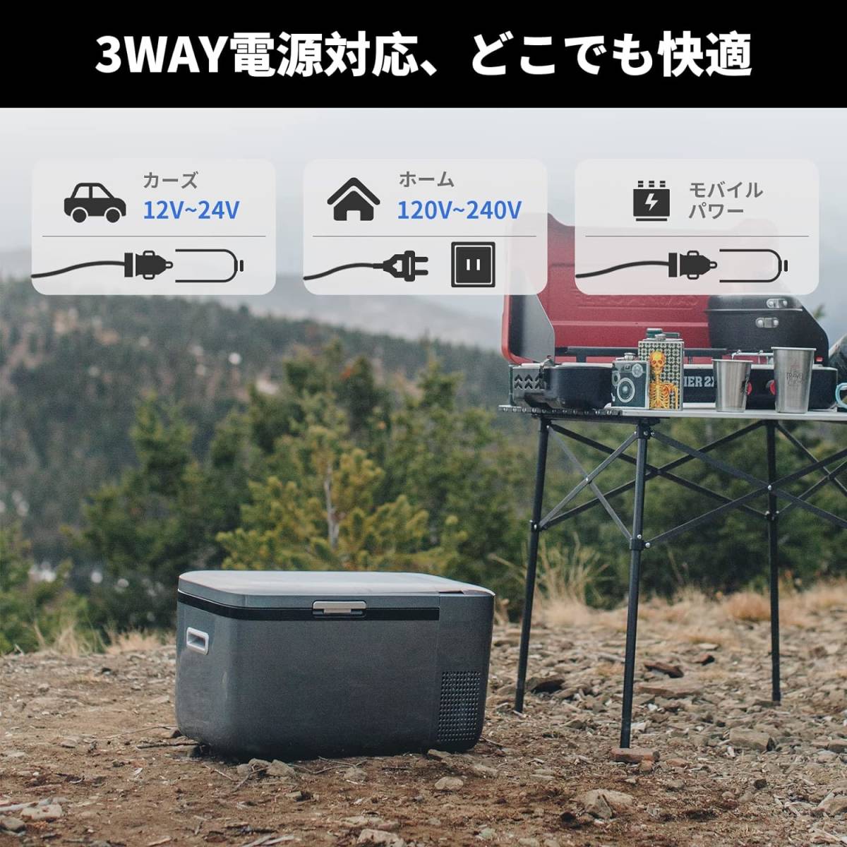 ICECO GO20G 車載冷蔵庫 20L -18℃～10℃ 急速冷凍 ポータブル冷蔵庫 アプリ制御 挟まれを防止ドア 3WAY電源対応 DC12V/24V (20L-G) _画像8