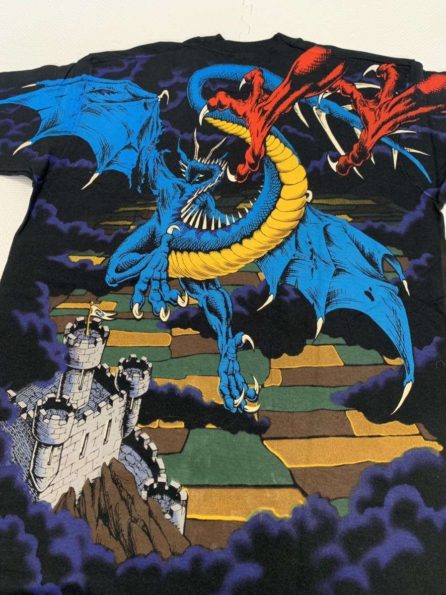 ★90ｓ　LIQUID BLUE リキッドブルー ドラゴン 総柄プリント Ｔシャツ 美品 1994_画像4