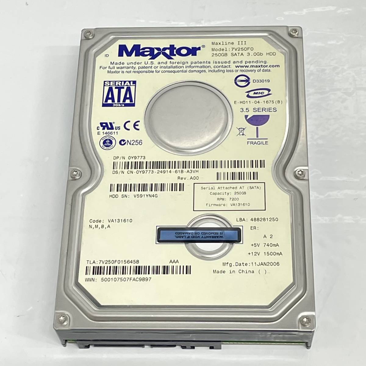 送料無料h53980 Maxtor ハードディスク Maxline III 250GB 7V250F0 3.5シリーズ PC パソコン 周辺機器 内蔵型 未使用_画像1