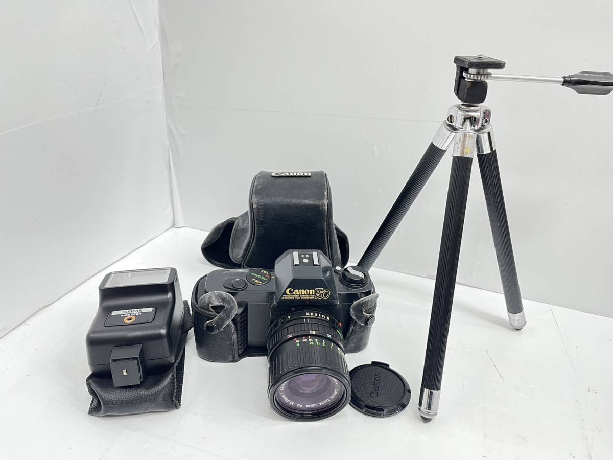 送料無料h53509 Canon キャノン T50 35mm sunpak auto20SR 付き 一眼レフ カメラ レンズ FD35-70mm 3客 ジャンク品_画像1