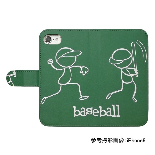 iPhone15 Pro Max　スマホケース 手帳型 野球 スポーツ モノトーン ベースボール 棒人間 グリーン_画像2
