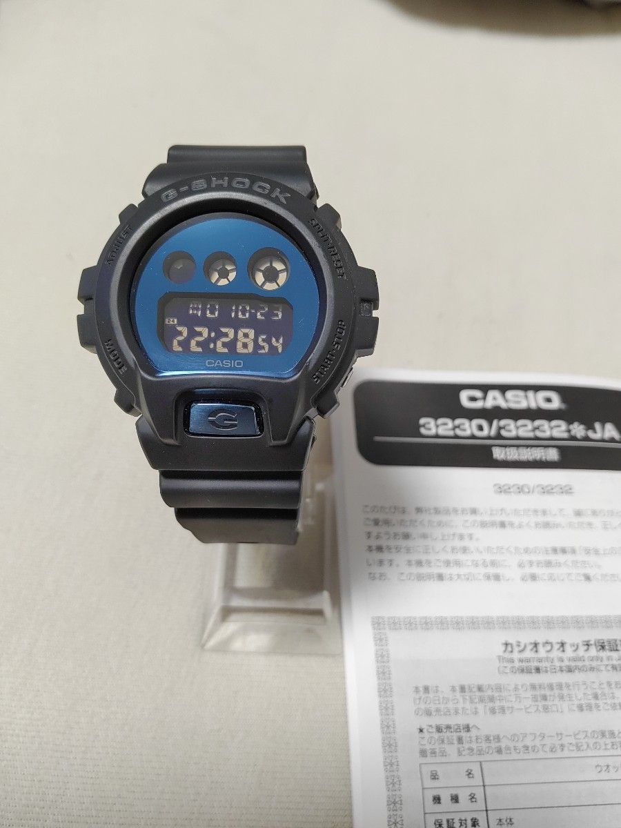 中古 CASIO G-SHOCK DW-6900MMA ブラック×文字盤ブルーのミラーレンズ加工