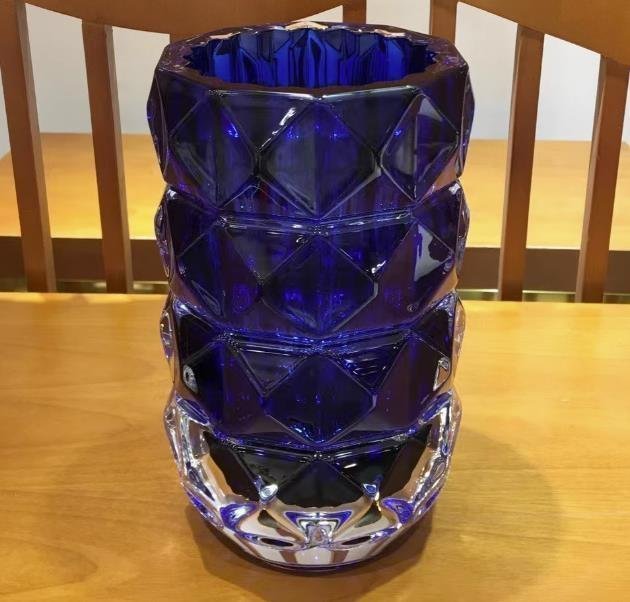 バカラ Baccarat louxor 円筒 クリスタルガラス 花瓶 ルクソール M グリーン　置物　ネイビー