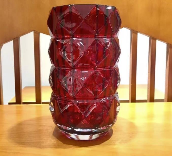 バカラ Baccarat louxor 円筒 クリスタルガラス 花瓶 ルクソール M グリーン　置物　レッド