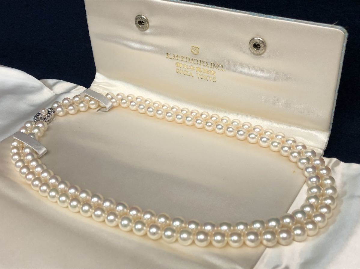 MIKIMOTO ミキモト ゴールド WG14 パール2連ネックレス　7.0-7.5mm 長さ44CM総重量 69.1g 中古 現状品 _画像1