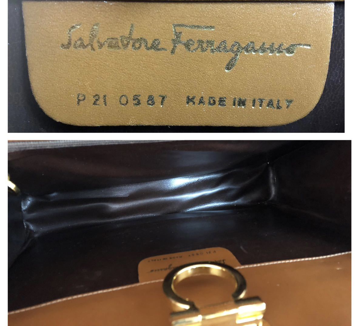 Salvatore Ferragamo サルヴァトーレ フェラガモ チェーン ショルダーバッグ レザー キャメル P 21 0587 クロスボディ 中古 現状品_画像8