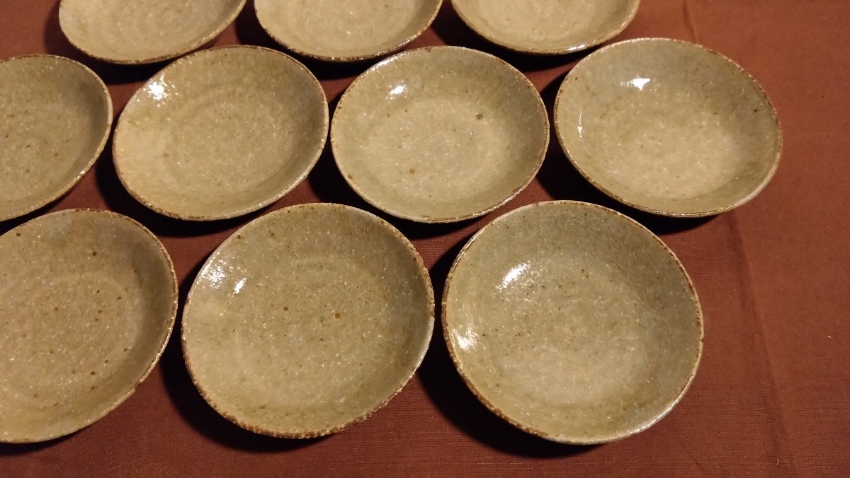 越前焼　豆皿　菓子皿　緑釉　作家物　アンティーク越前焼　茶道具　１０客_画像3