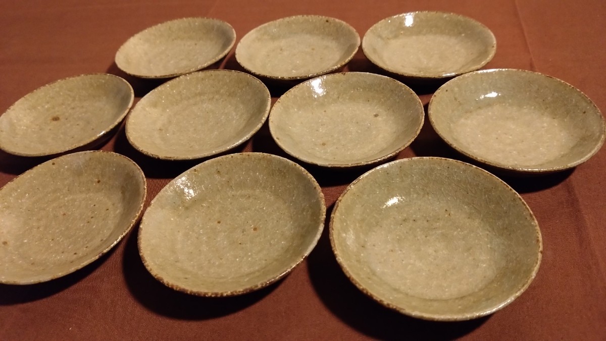 越前焼　豆皿　菓子皿　緑釉　作家物　アンティーク越前焼　茶道具　１０客_画像5