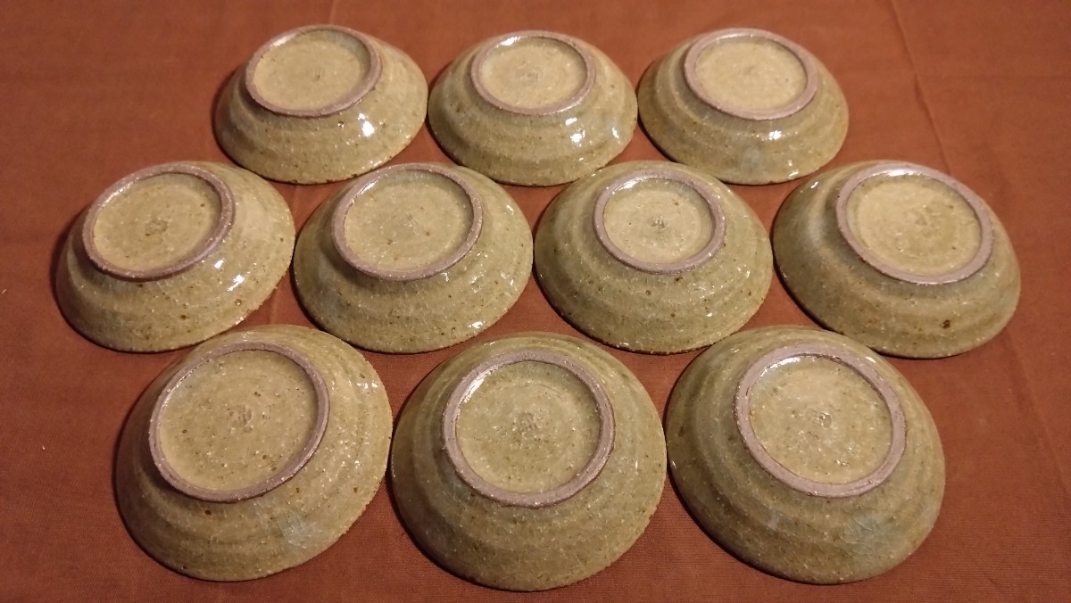 越前焼　豆皿　菓子皿　緑釉　作家物　アンティーク越前焼　茶道具　１０客_画像8
