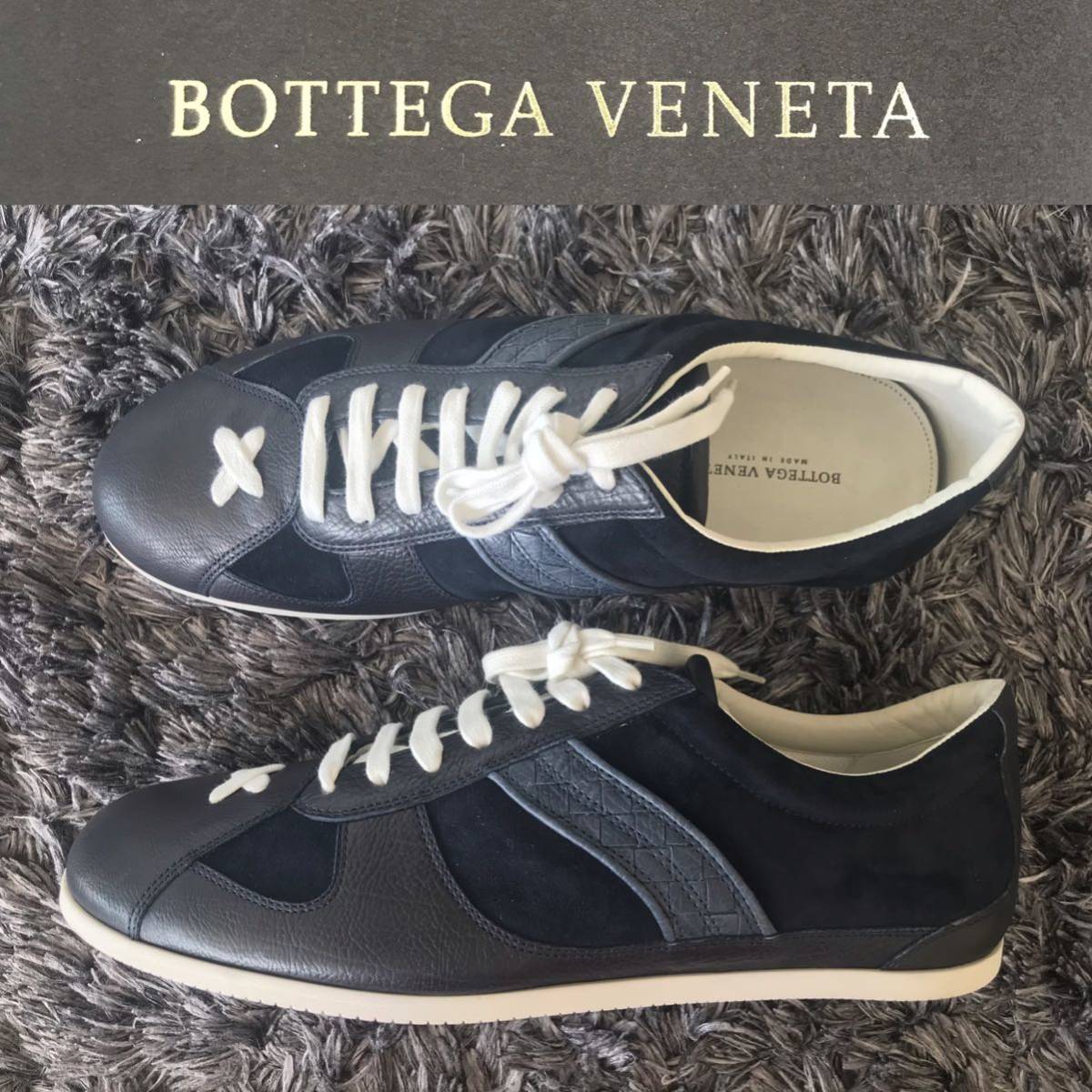 ★送料込★未使用★激安★ ボッテガヴェネタ BOTTEGA VENETA スニーカー スエード レザー スウェード ダークブルー 43 ヌバック 濃紺_画像1