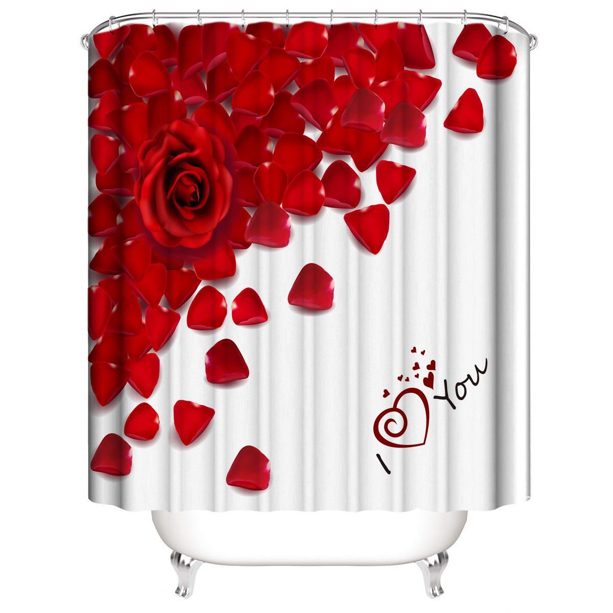  new goods shower curtain toilet cover bathroom mat rose rose red 4 point set mold proofing water-repellent atmosphere decoration light weight speed . bath supplies 