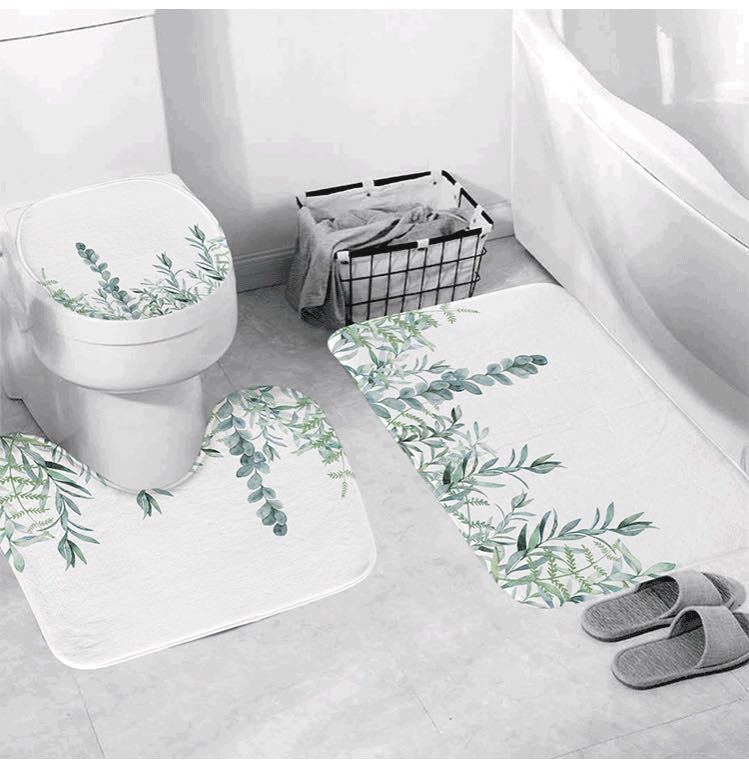  new goods toilet mat toilet cover bathroom mat leaf ..3 point set mold proofing water-repellent atmosphere decoration light weight speed . bath supplies #3 green 