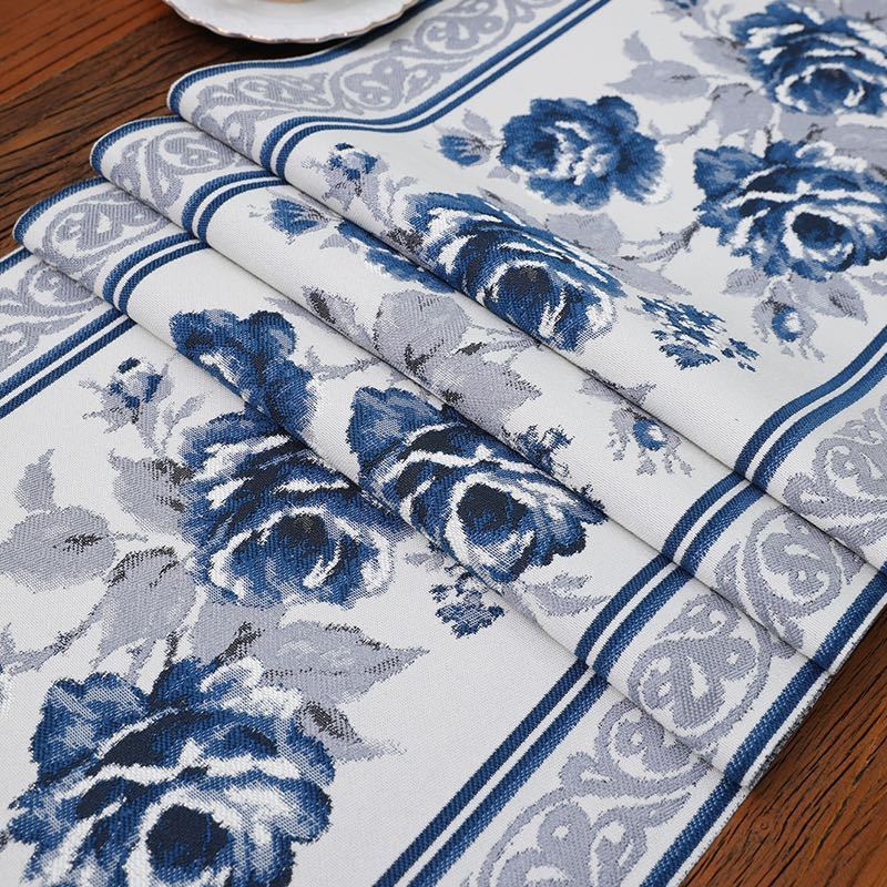  new goods table Runner 35*180cm table runner interior feeling of luxury elegant blue embroidery flower button ..
