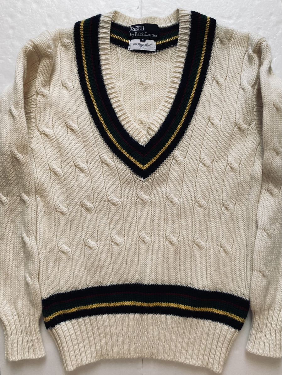 美品◆90s Polo Ralph Lauren ポロラルフローレン　ケーブル チルデンニットセーター　クリケットセーター アイビー　トラッド
