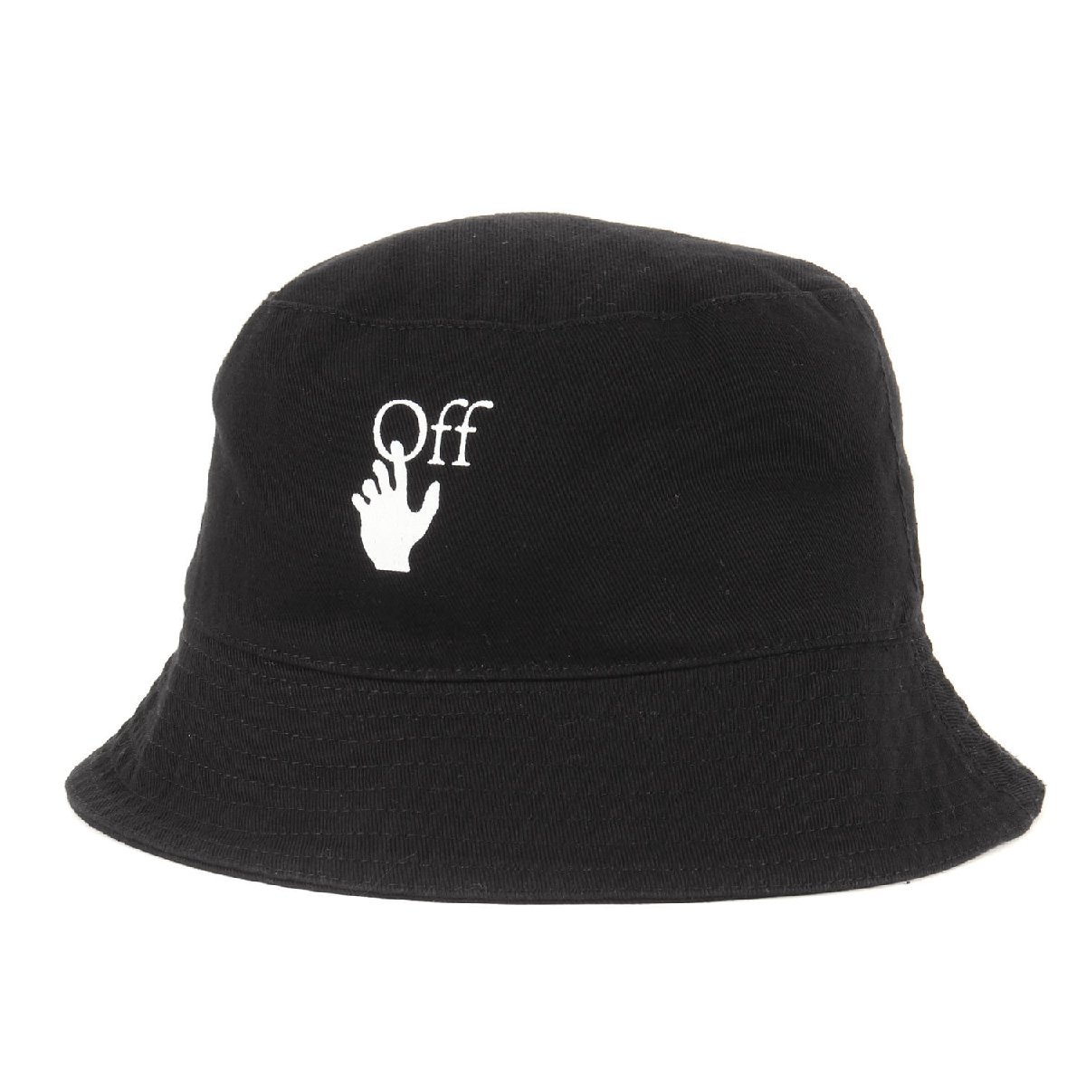 美品 OFF-WHITE オフホワイト ハット サイズ:ONE SIZE 21AW ロゴ プリント ツイル バケットハット BUCKET HAT ブラック 黒 帽子
