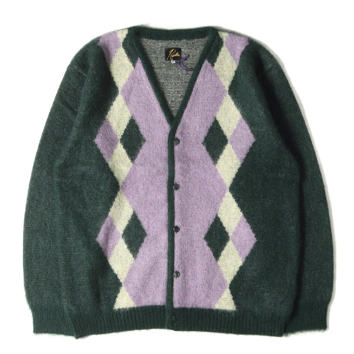 新品 NEEDLES ニードルズ カーディガン サイズ:XL 22AW ダイアモンド 柄 モヘア ニット カーディガン Mohair Cardigan Diamond グリーン_画像1