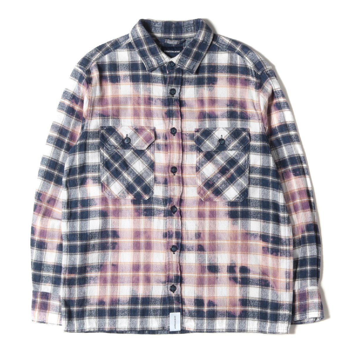 DESCENDANT ディセンダント シャツ サイズ:1 19SS ブリーチ加工 チェック フランネル 長袖 シャツ MOSS CHECK LS SHIRT ネイビー ホワイト_画像1