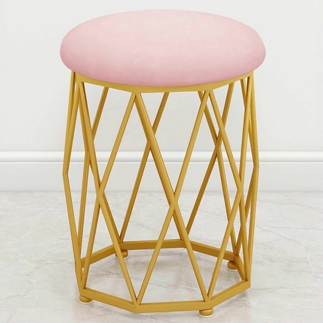 高級 スツール ピンク ゴールド フレーム 椅子 チェア おしゃれ 北欧 腰掛け チェア 鳥の巣 収納 かわいい ベロア コンパクト 小型 六角形