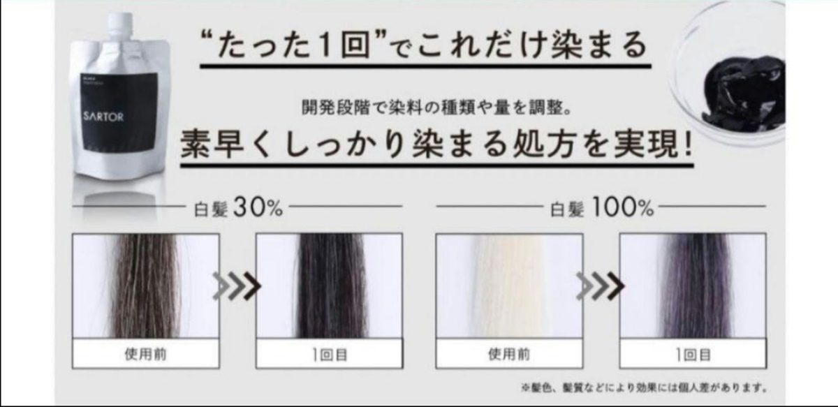 しっかり素早く染まる　SARTOR ブラックカラートリートメント 白髪染め1個セット　新品　未使用　日本製　送料無料_画像3