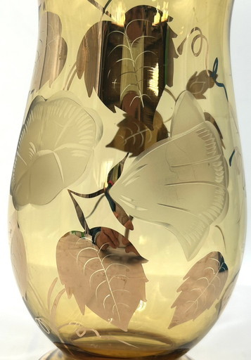 【た-10-57】ボヘミア グラス Vase amber 花瓶 口径約12cm 高さ約25cm フラワー デザイン 花入れ 花器 箱付き BOHEMIA Glass_画像5