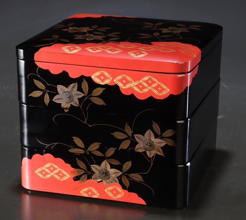 【夢讃岐】時代逸品/高級漆器　蒔絵2段重箱/菓子器　195×195 jjp065_画像6