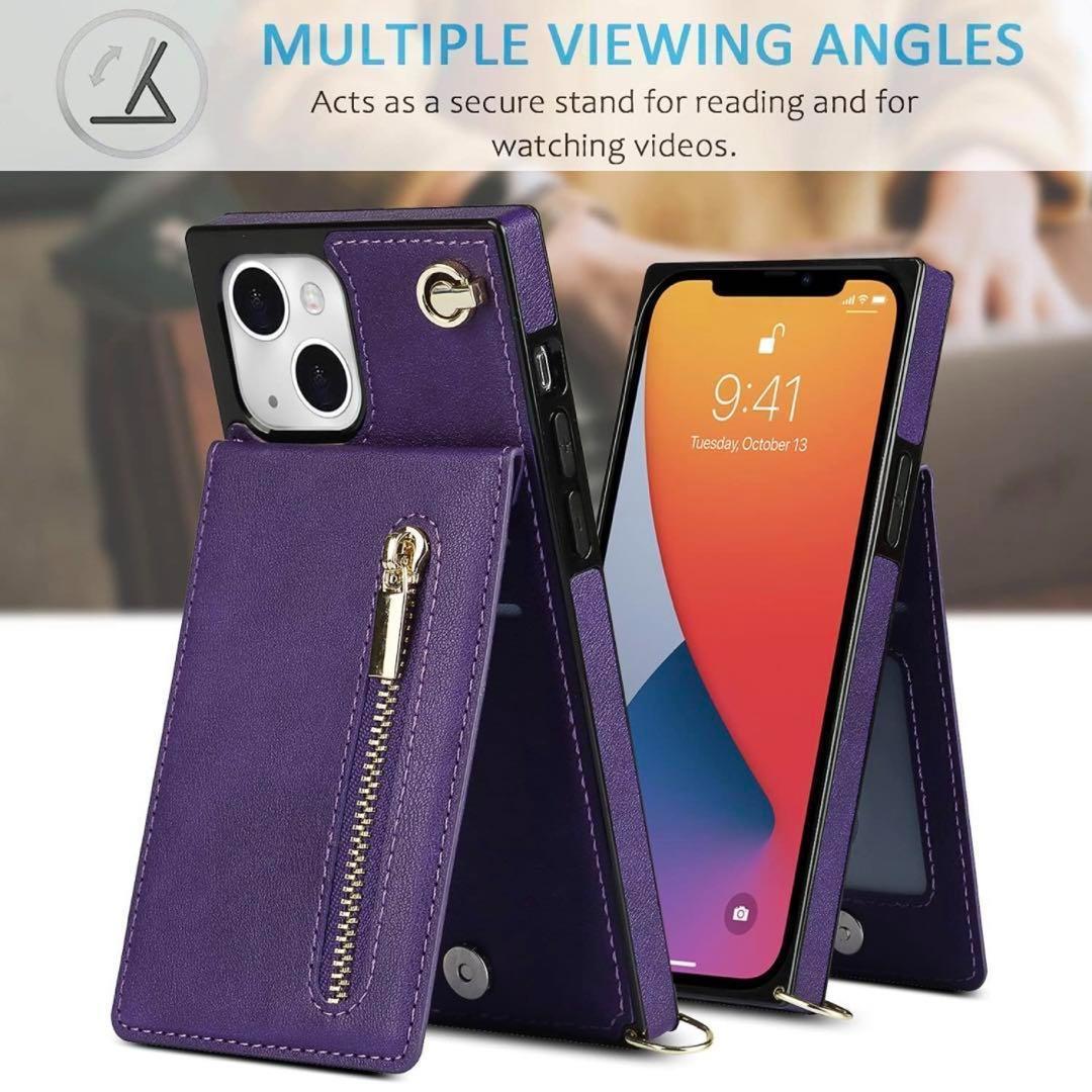iPhone13 mini 5.4スマホ ケース　携帯　手帳型　ショルダー　紫　パープル