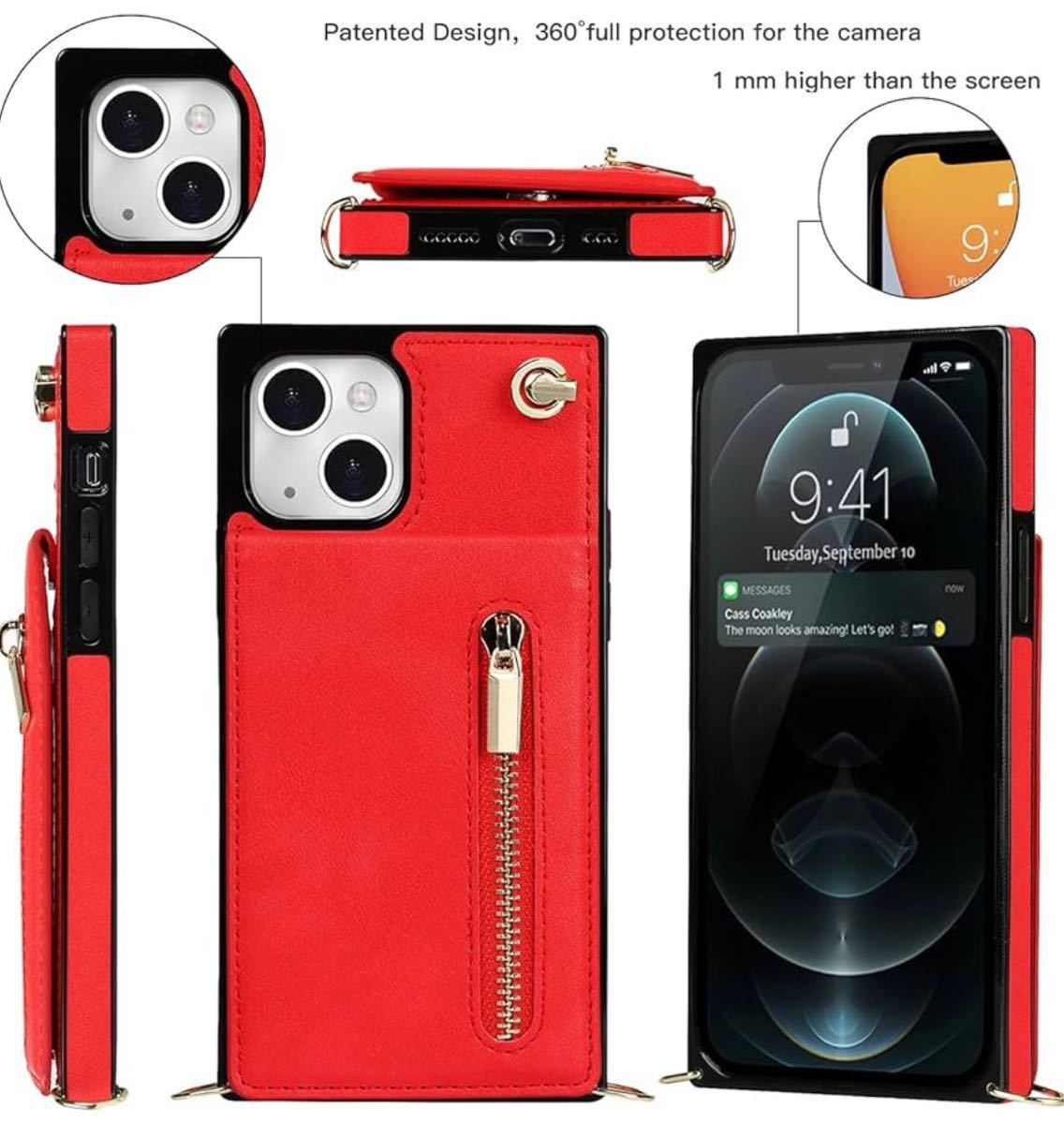iPhone13 mini 5.4スマホ ケース　携帯　手帳型　ショルダー　レッド