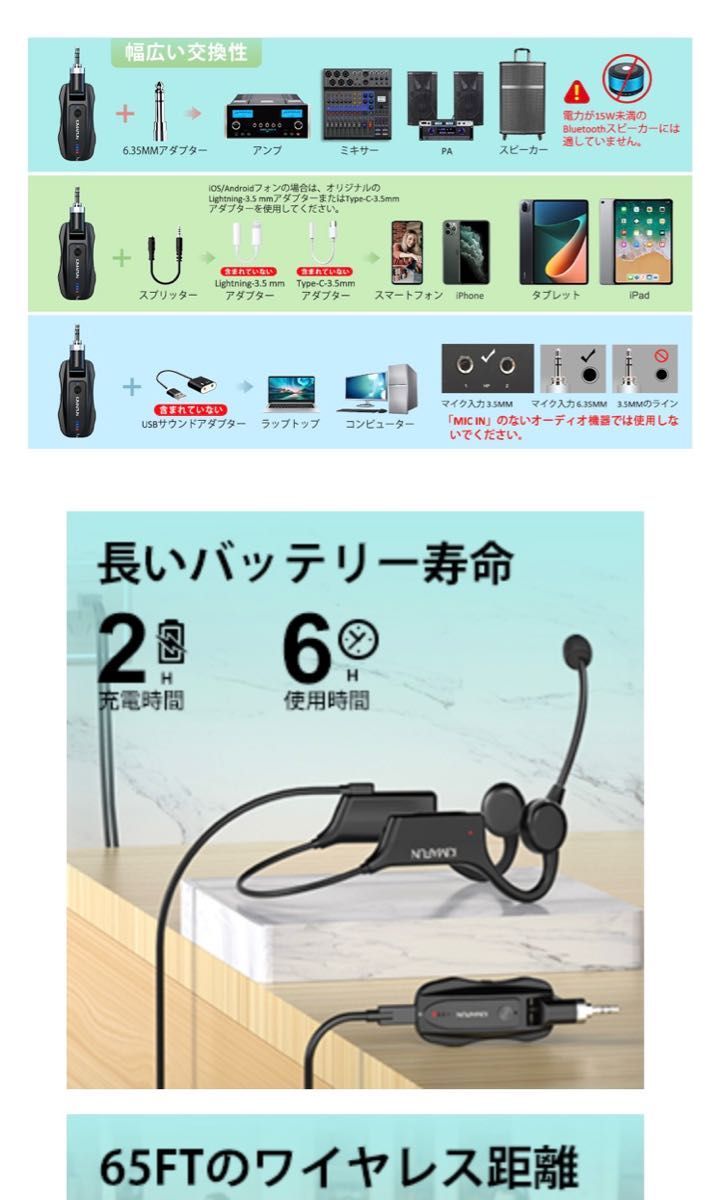 ワイヤレス防水マイク KIMAFUN2.4G無線フィットネスヘッドセットマイク