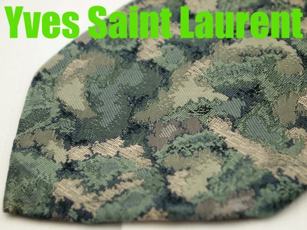 OA 644 【期間限定お試し】 イヴサンローラン Yves Saint Laurent ネクタイ 緑色系 アート柄 ジャガード_画像1