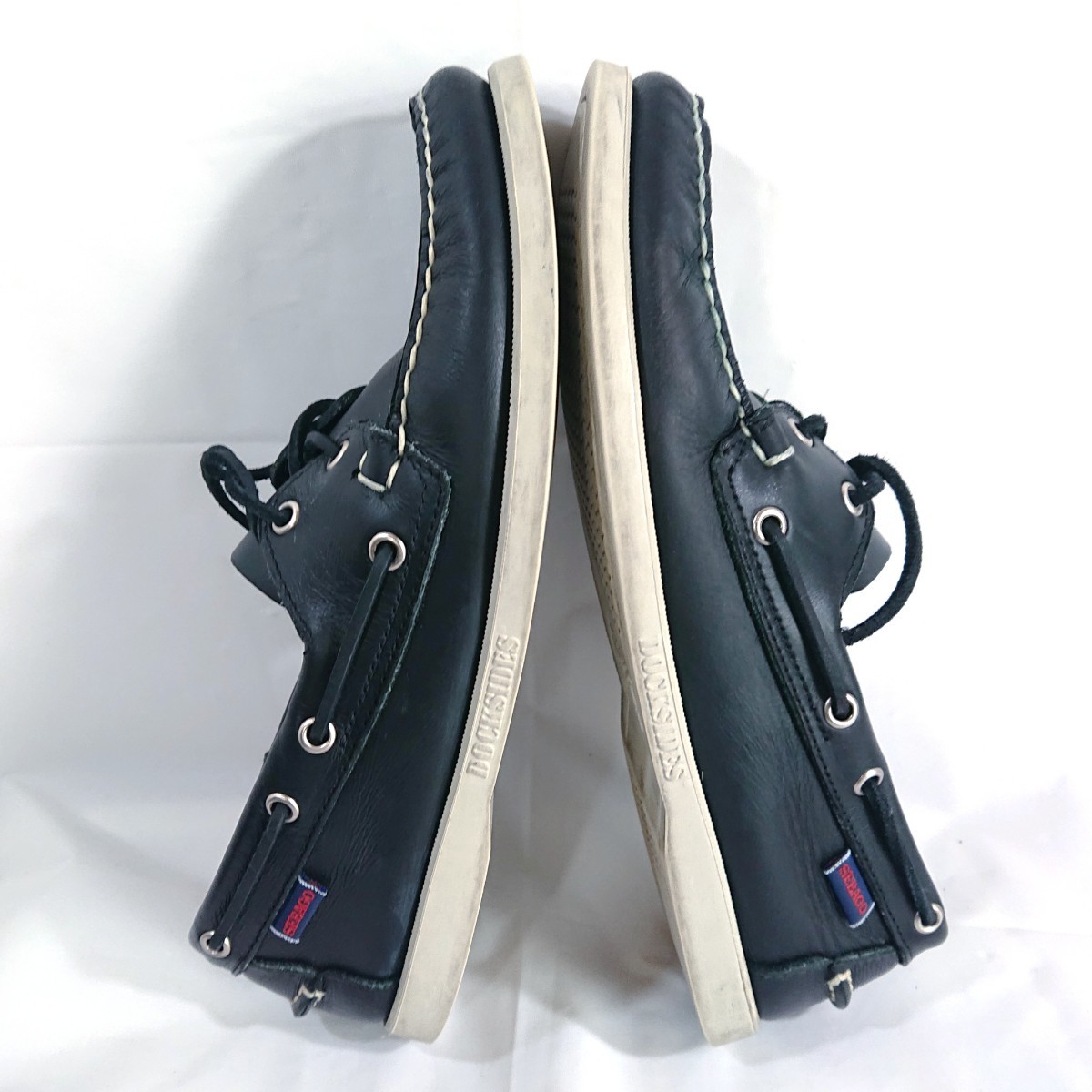 ■セバゴ/デッキシューズ/Docksides/黒レザー/27㌢E/幅広タイプ/9インチWIDE/SEBAGO/モカシン_画像4