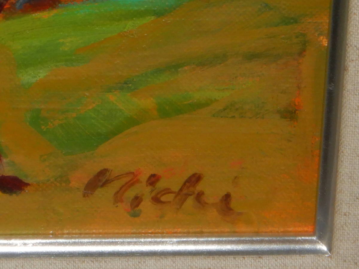 シルバー額 油絵 油彩画 風景画 肉筆画 増田美知子 「塔 シルバー額 油絵 油彩画 風景画 肉筆画 増田美知子 「塔