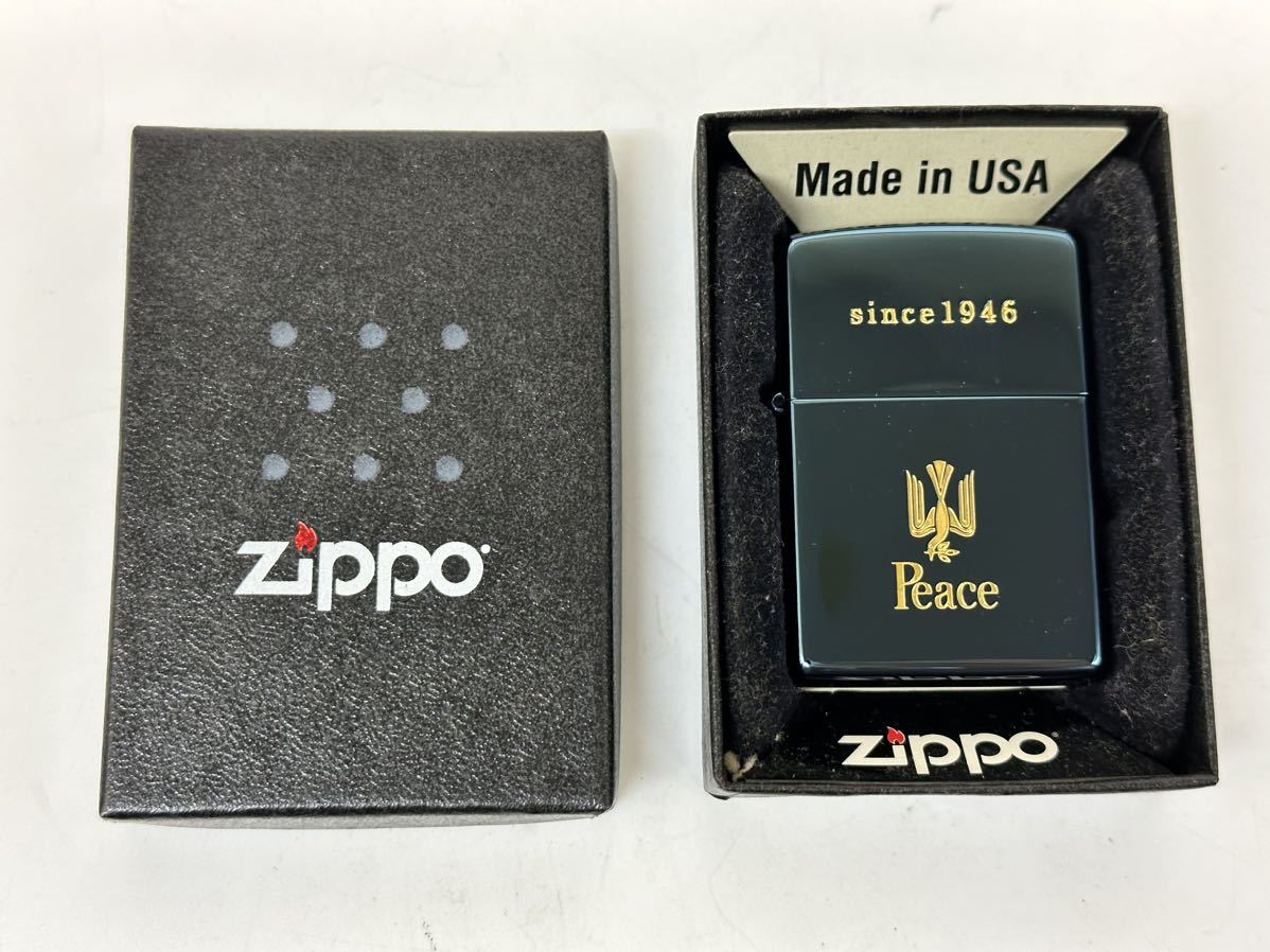 【10T25】 1円スタート ZIPPO ジッポー Peace since1946 ピース ブルーチタン オイルライター 喫煙具_画像1