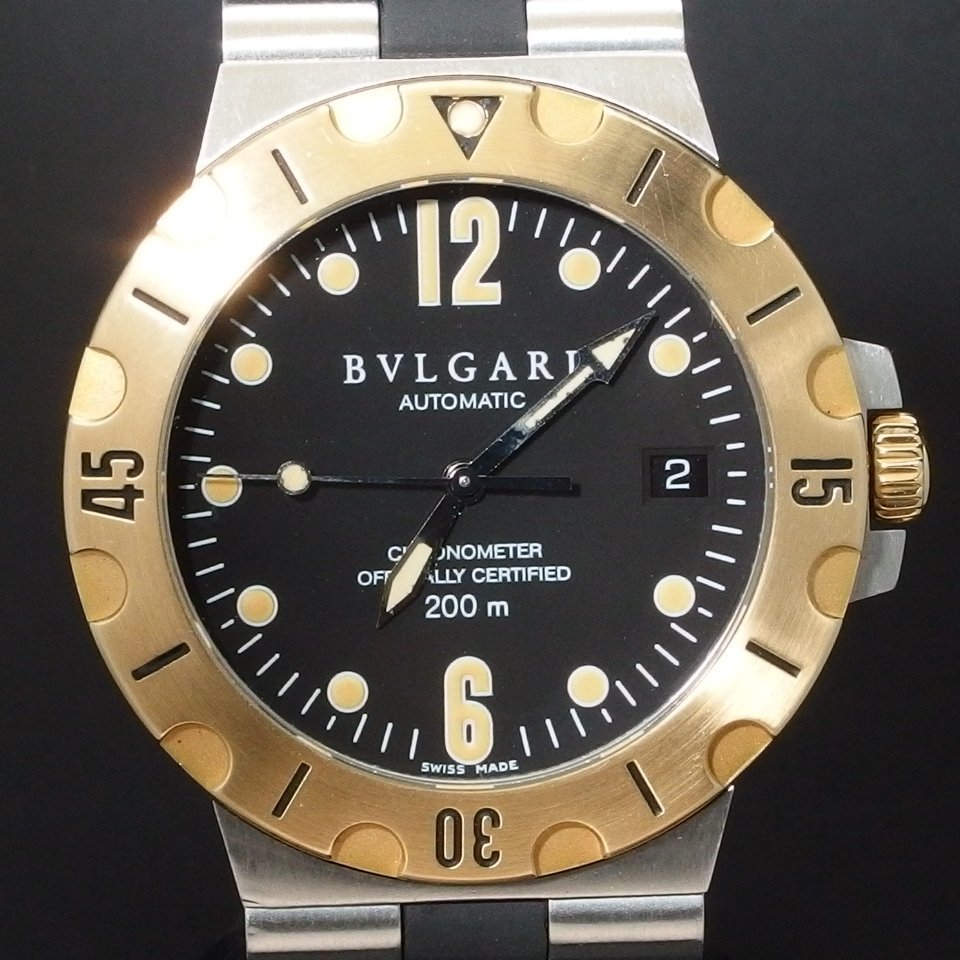 【超美品 18YGゴールドベゼル】BVLGARI ブルガリ ディアゴノスクーパ YG SS ラバー Ref.SD38SG オートマ メンズ 腕時計「21848」_画像3