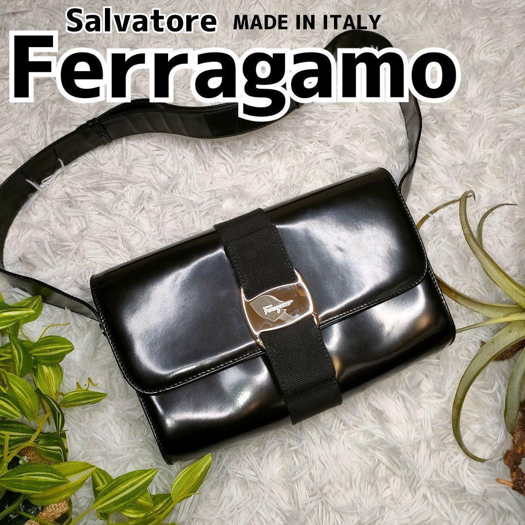 サルヴァトーレフェラガモ ショルダーバッグ ブラック レザー SalvatoreFerragamo トートバッグ　黒　革　レディース　バッグ　２wayバッグ