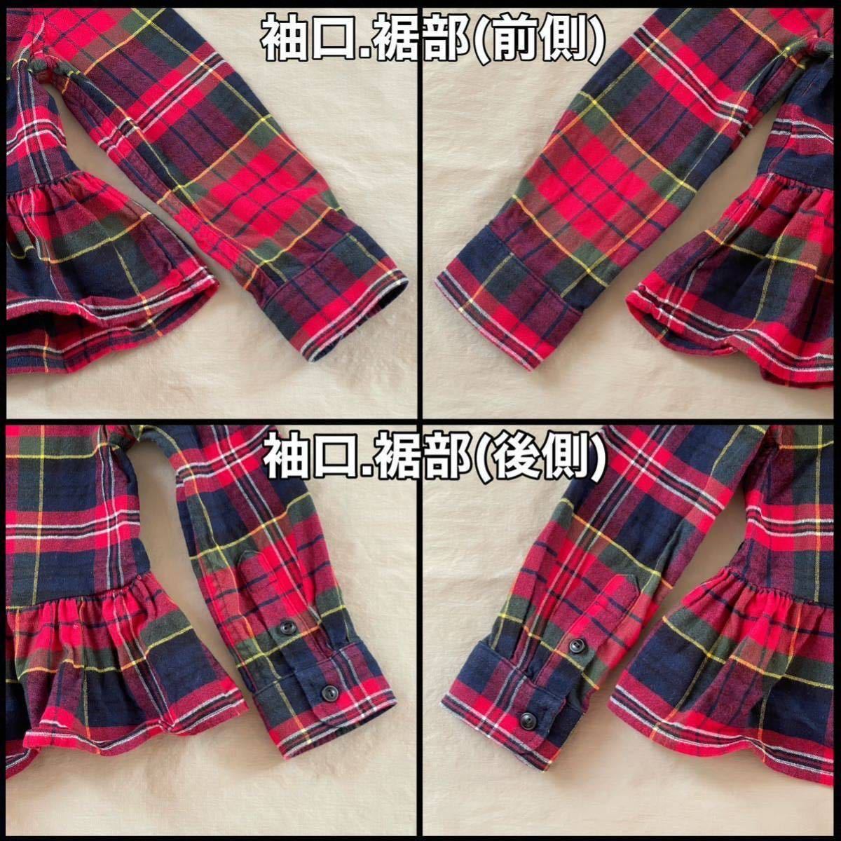 超美品 Ralph Lauren(ラルフローレン)長袖 フランネル シャツ 100cm(3/3T)レッド チェック キッズ 秋冬 3歳 使用3回 防寒 アウトドア_袖口、裾部