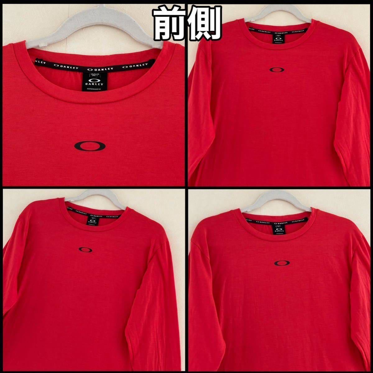 超美品 OAKLEY(オークリー)メンズ 長袖 Tシャツ L(T170-180.B90-100cm)レッド 使用3回 ゴルフ スポーツ アウトドア シャツ 赤