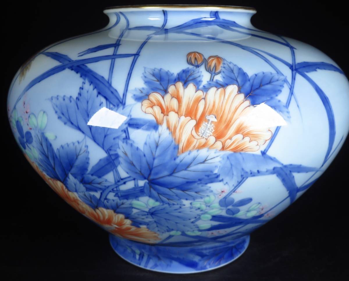 SAKURAYA】時代【 染錦 金彩花鳥図花瓶/宮内庁御用達 深川製磁 SAKURAYA】時代【 染錦 金彩花鳥図花瓶/宮内庁御用達 深川製磁