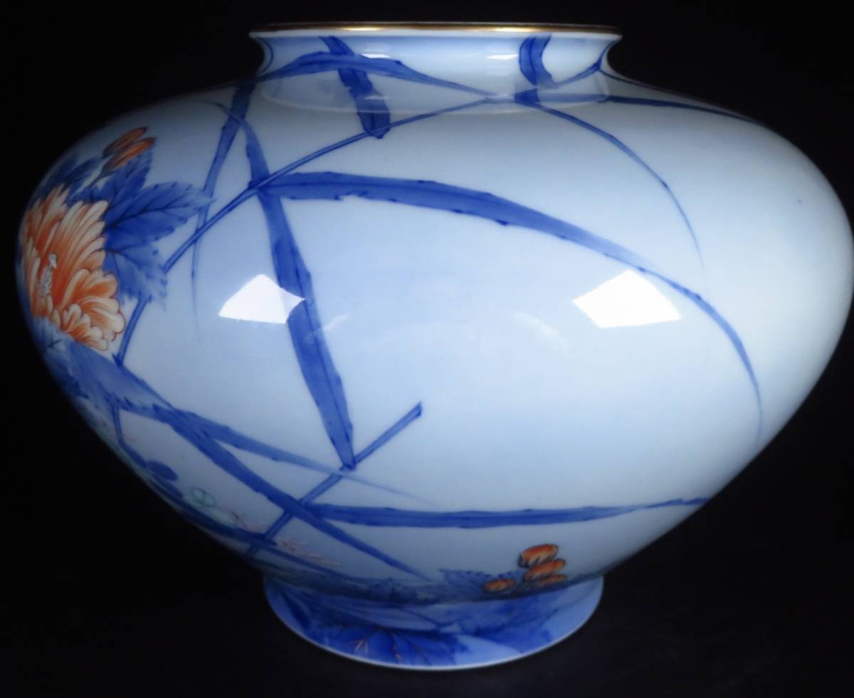 SAKURAYA】時代【 染錦 金彩花鳥図花瓶/宮内庁御用達 深川製磁 SAKURAYA】時代【 染錦 金彩花鳥図花瓶/宮内庁御用達 深川製磁