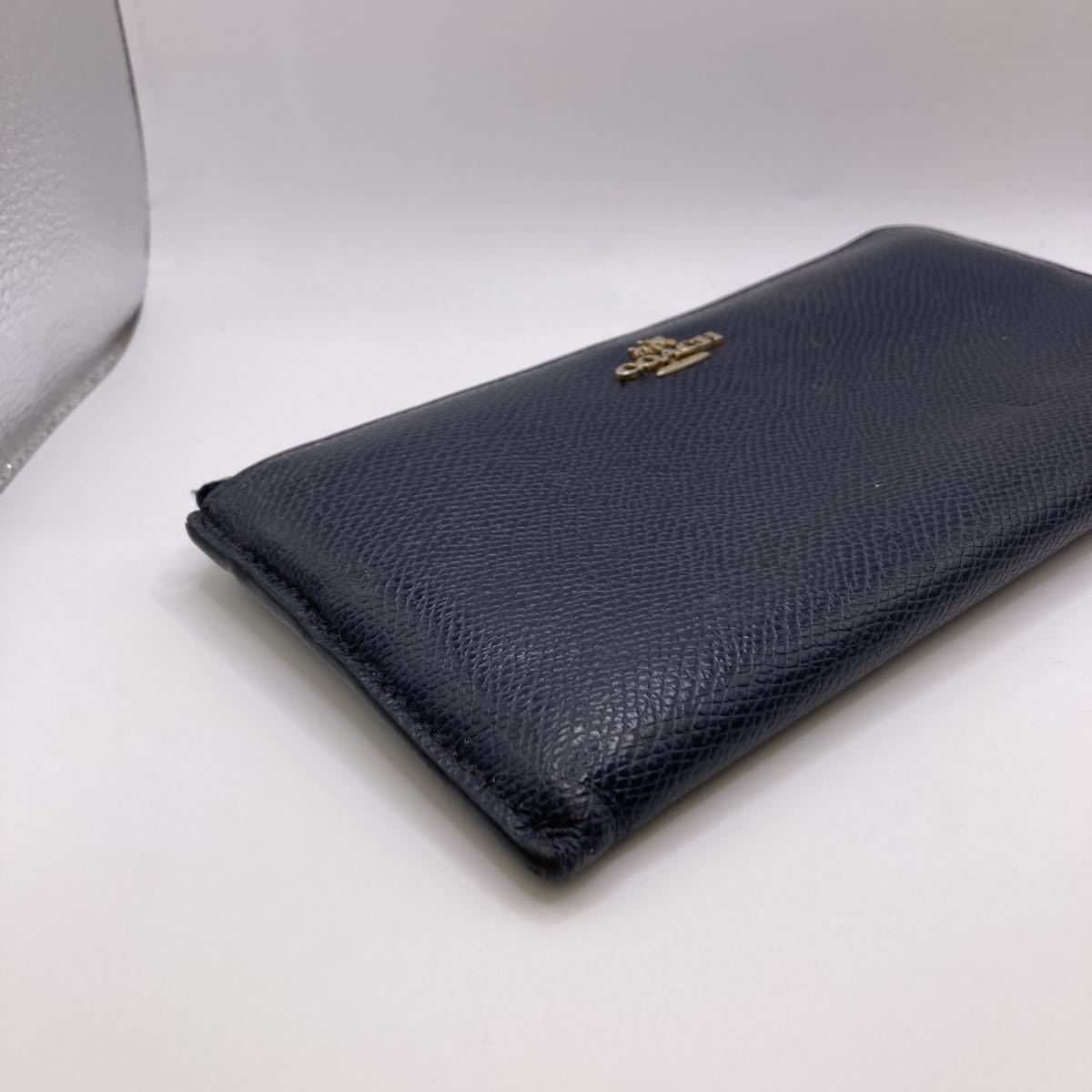 □5362　コーチ　COACH　長財布　Ｌ字ファスナー　ネイビー　ウォレット　小銭入れ　カードたくさん　レディース_画像3