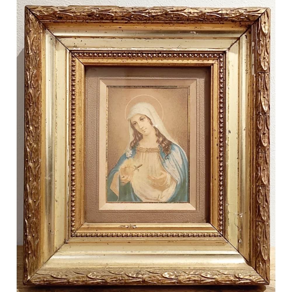 汚れなき御心の聖母マリア　フランス　アンティーク　1870年代　版画　額縁　宗教　キリスト教　イエスキリスト_画像2