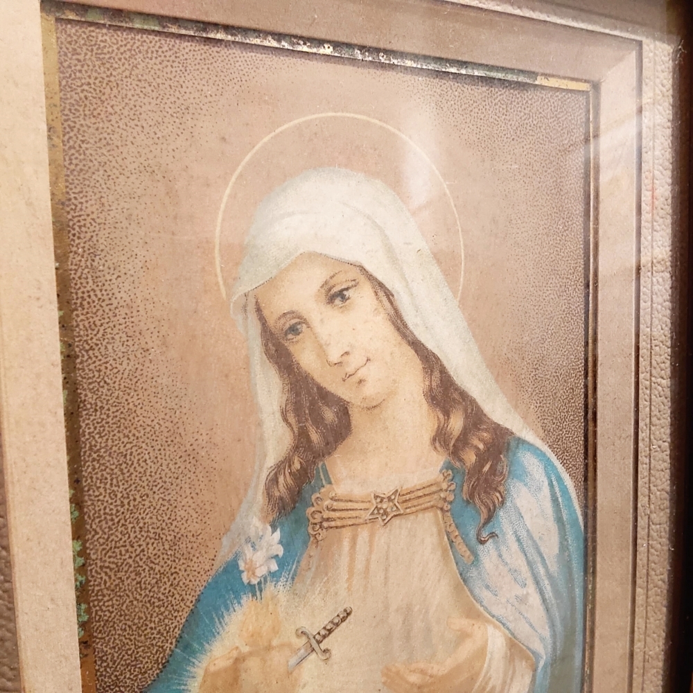 汚れなき御心の聖母マリア　フランス　アンティーク　1870年代　版画　額縁　宗教　キリスト教　イエスキリスト_画像6