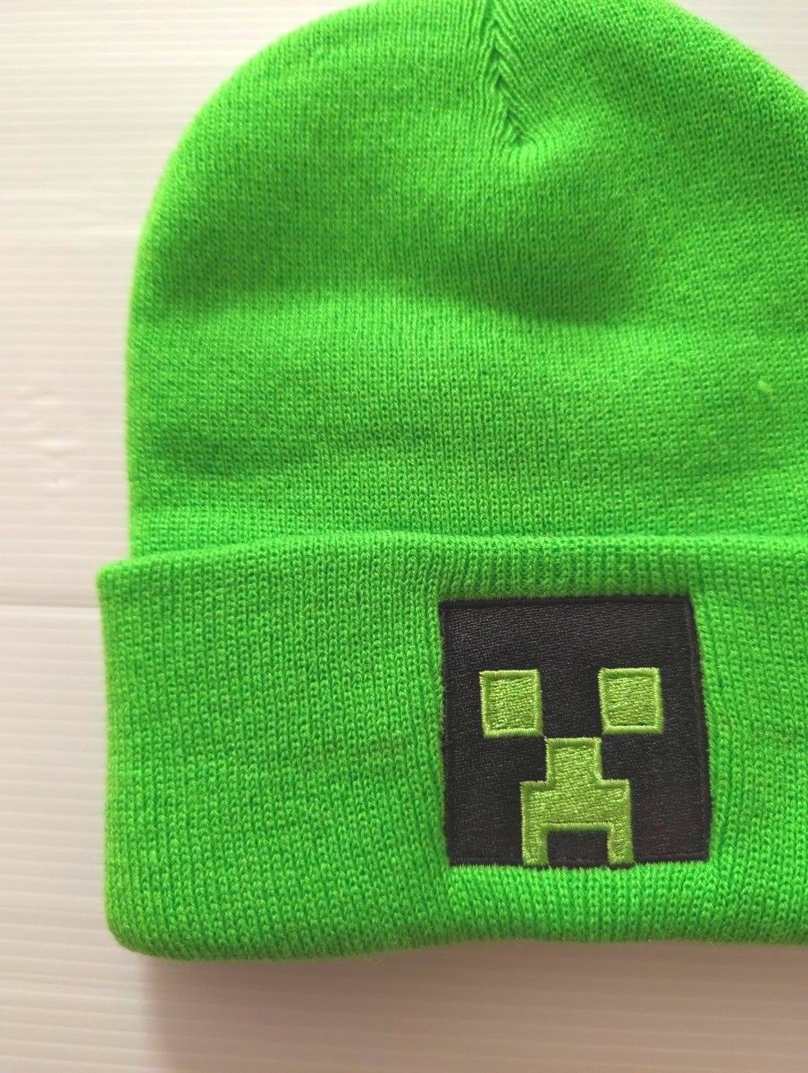 Minecraft　マインクラフト　マイクラ ニットキャップ ニット帽 ビーニー　クリーパー　グリーン