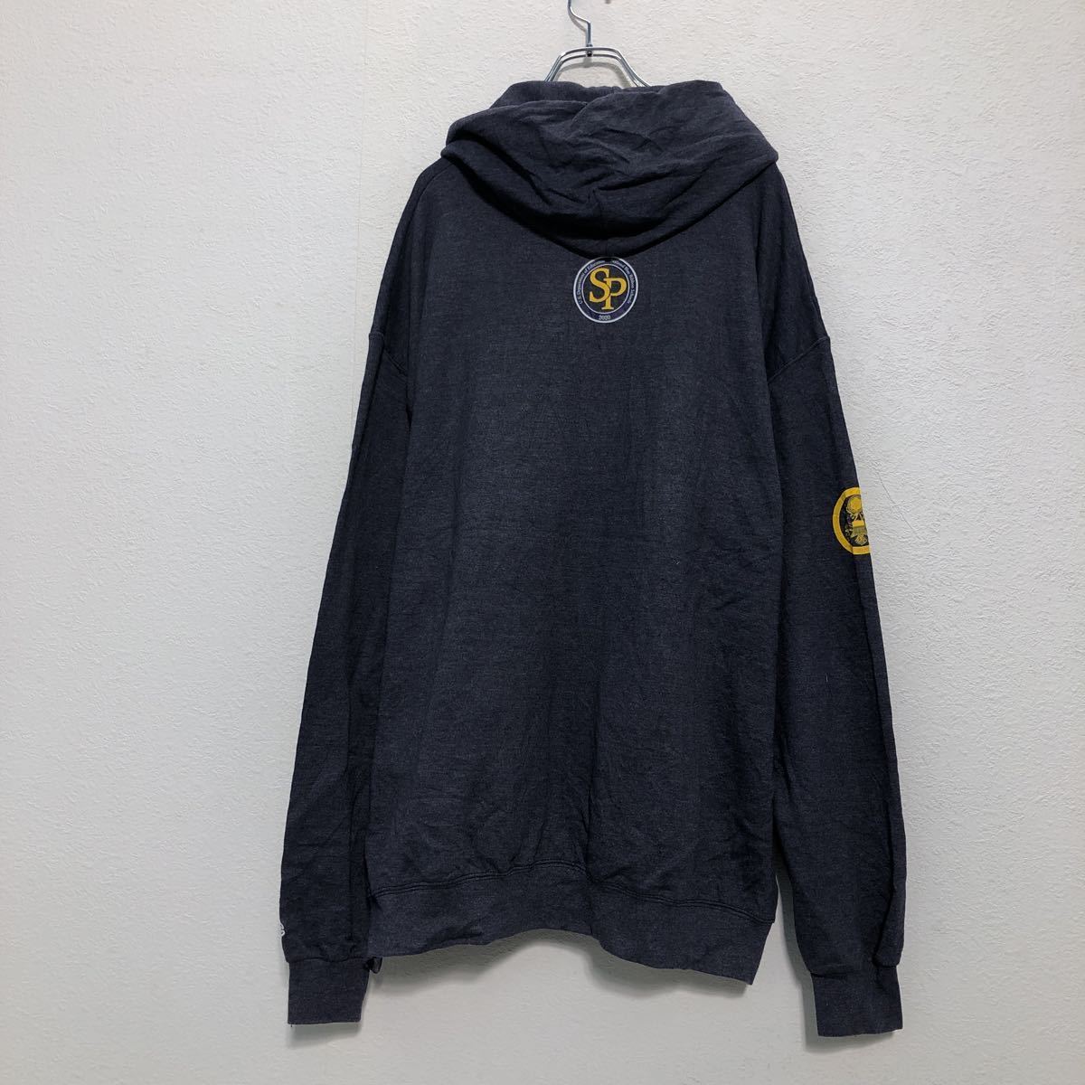 中古 古着 champion プリント スウェット パーカー 2XL ネイビー ホワイト チャンピオン 裏起毛 フーディー 古着卸 アメリカ仕入 a510-5239_画像4