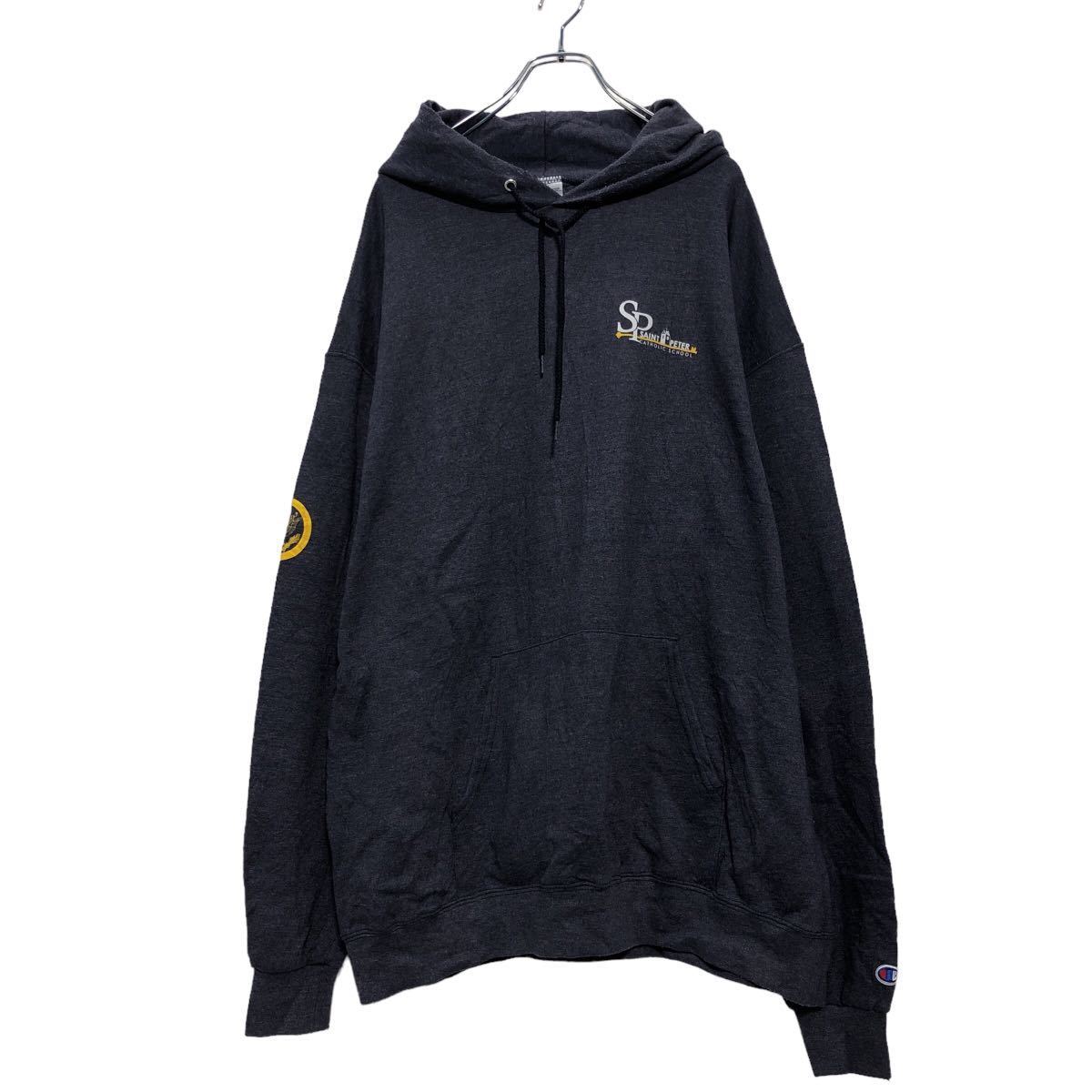 中古 古着 champion プリント スウェット パーカー 2XL ネイビー ホワイト チャンピオン 裏起毛 フーディー 古着卸 アメリカ仕入 a510-5239_画像1